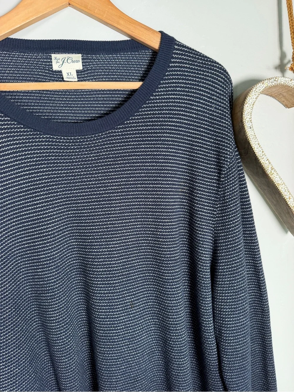 J. Crew Men's XL Blue Striped Knit Sweater 100% Cotton Crewneck Pullover